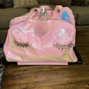 love2design pink unicorn sequin zipper travel luggage kids bag rolling suitcase